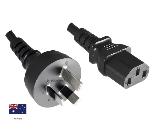 Strømkabel Australien type I til C13, 1mm², AUS 3pin type I/IEC 60320-C13, SAA, sort, længde 5m